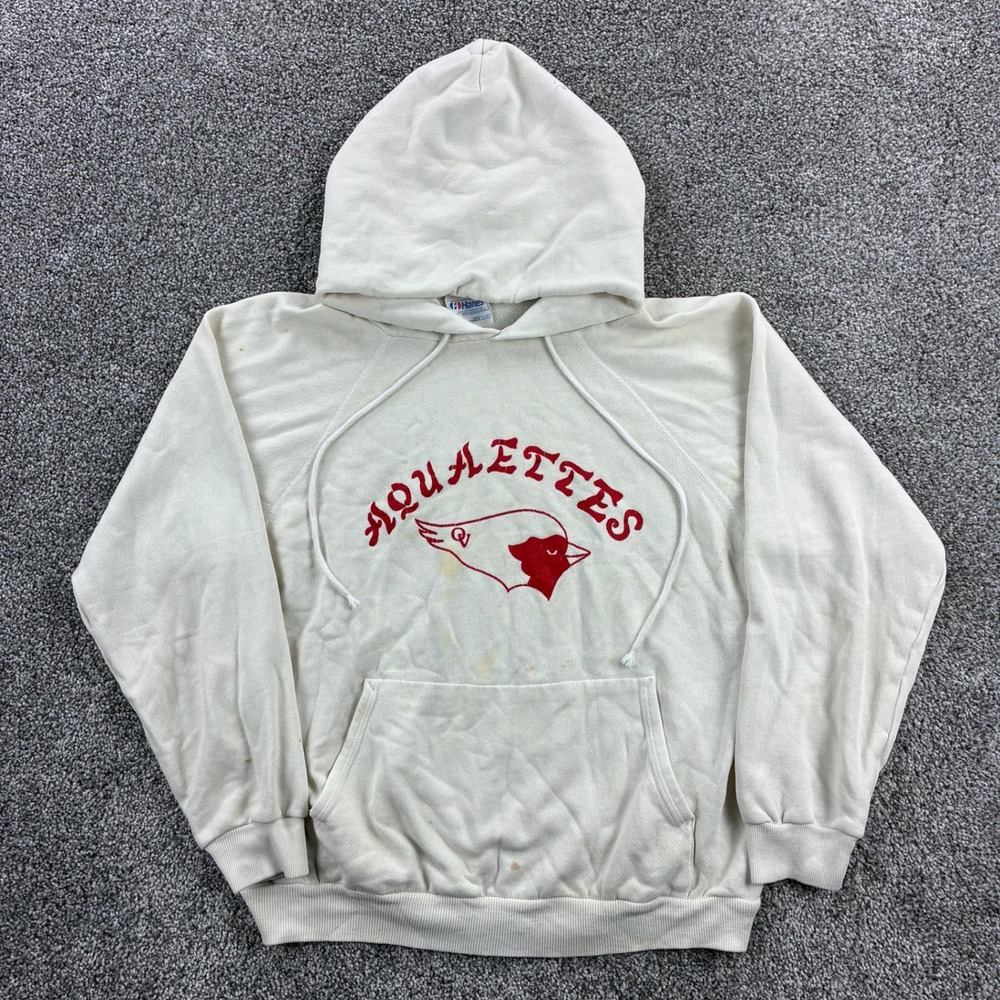Vintage 80s Orchard View Aquaettes Hoodie Mens Medium White Cardinal Logo Raglan